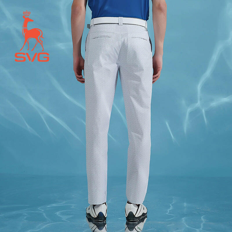 SVG Golf men's grey printed slim trousers with elastic waist