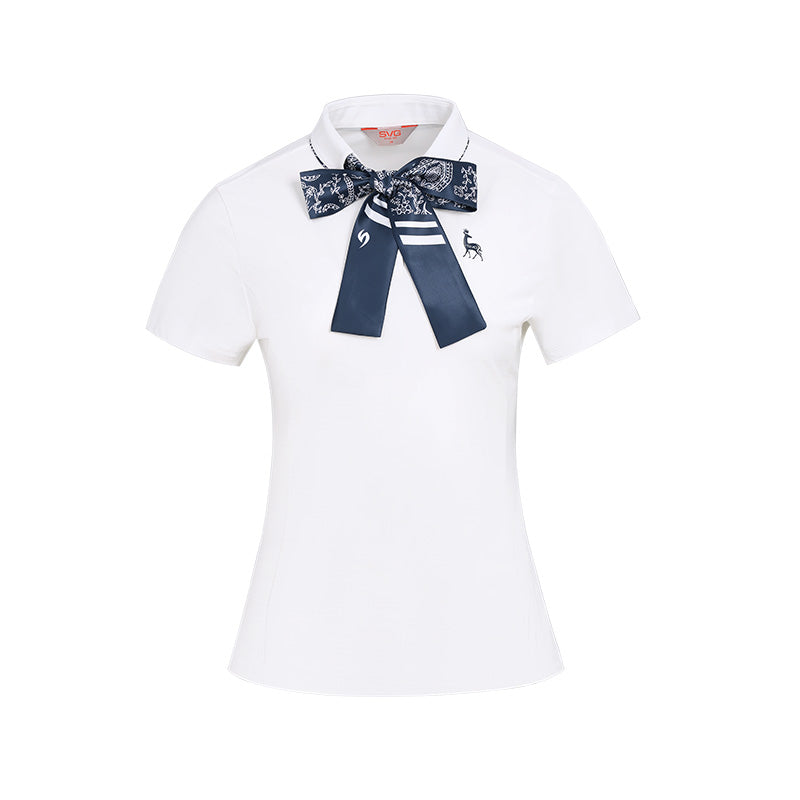 SVG Golf Women's White Detachable Bow Short Sleeve T-Shirt
