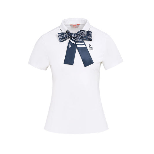 SVG Golf Women's White Detachable Bow Short Sleeve T-Shirt