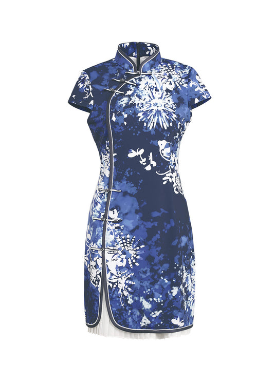 SVG Golf Women's Navy Printed Cheongsam Dress