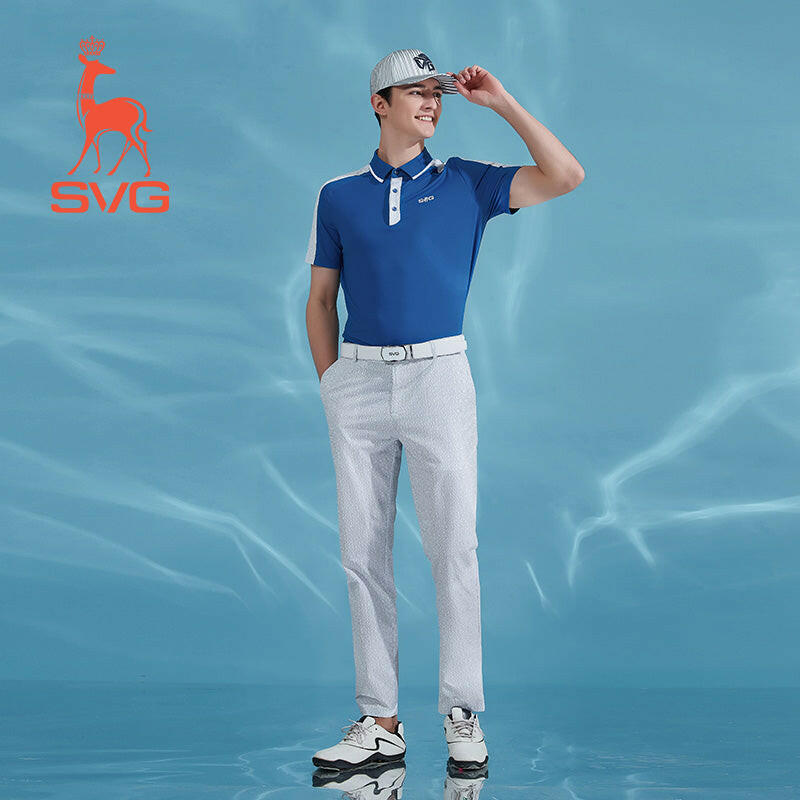 SVG Golf men's grey printed slim trousers with elastic waist