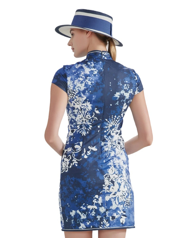 SVG Golf Women's Navy Printed Cheongsam Dress