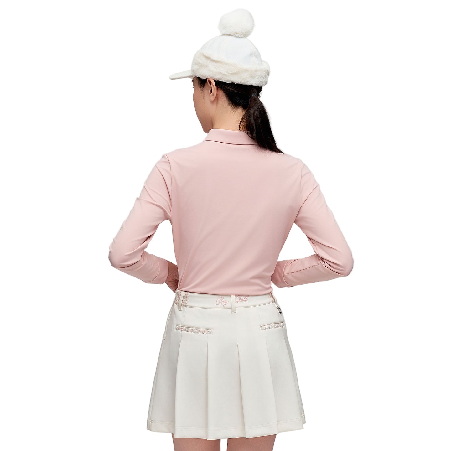 SVG Golf Women's Sweet Pink Bow Ribbon Collar Long Sleeve Shirt