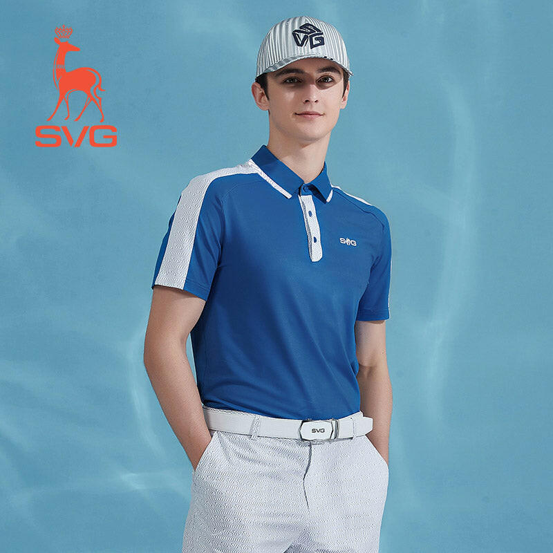 SVG Golf Men's Blue Stitched Short-sleeved Polo