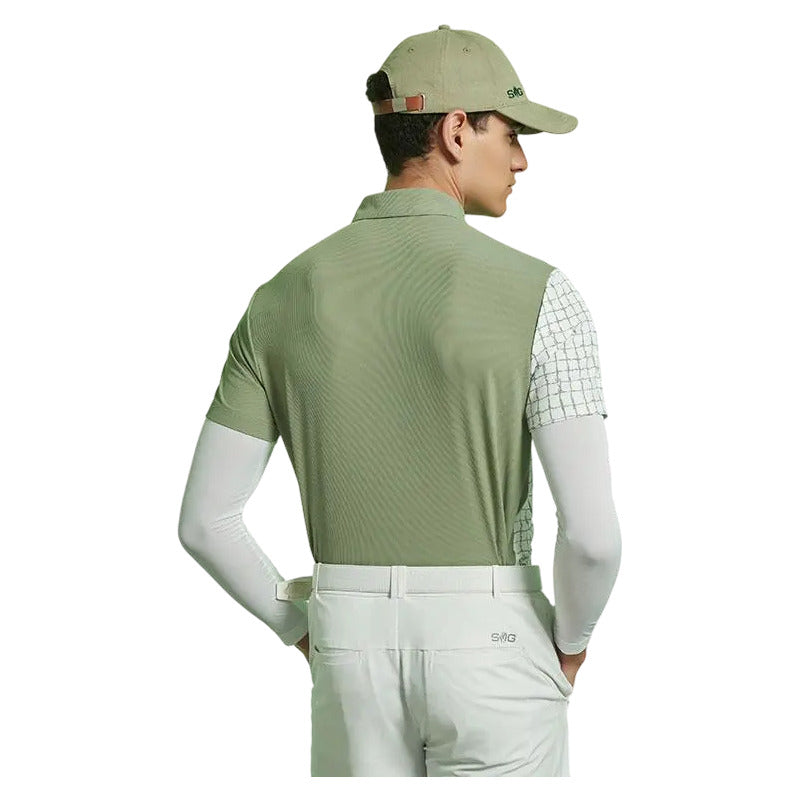 SVG Golf Men's Light Green Color-Block Long Sleeve Polo Shirt