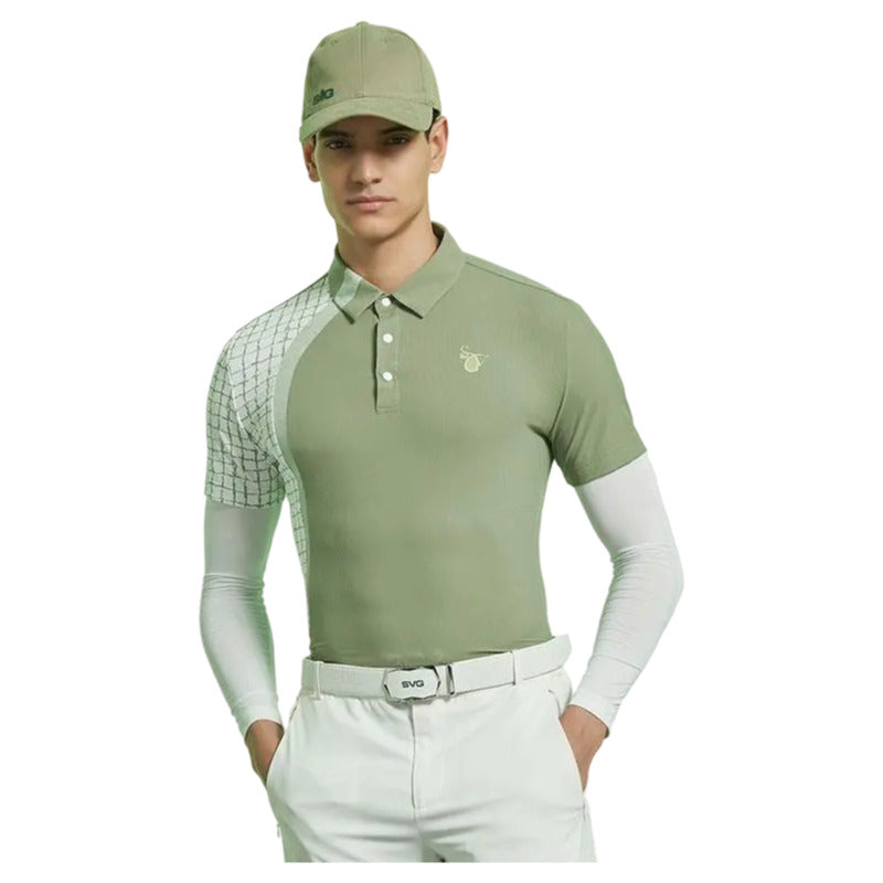 SVG Golf Men's Light Green Color-Block Long Sleeve Polo Shirt