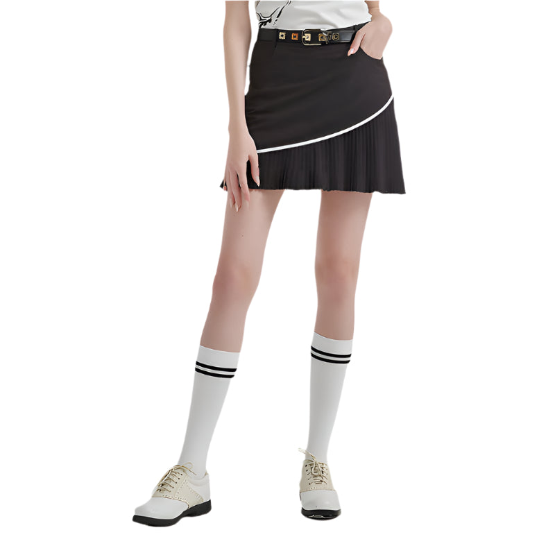 SVG Golf Women's Black and White Colliding Short Pleated Sports Skort