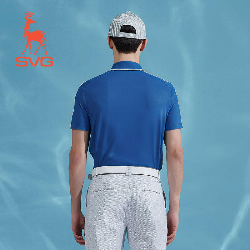 SVG Golf Men's Blue Stitched Short-sleeved Polo