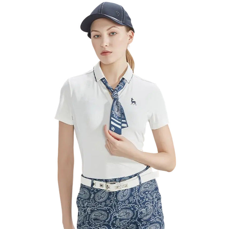 SVG Golf Women's White Detachable Bow Short Sleeve T-Shirt