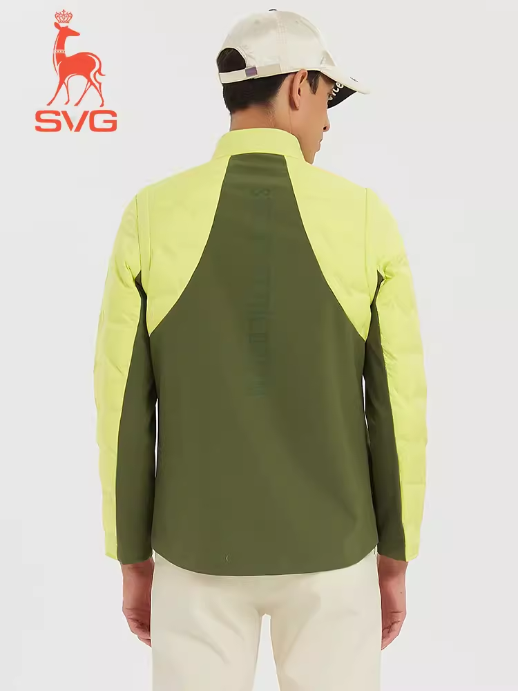 SVG Men's Yellow Green Knitted Patchwork Down Jacket