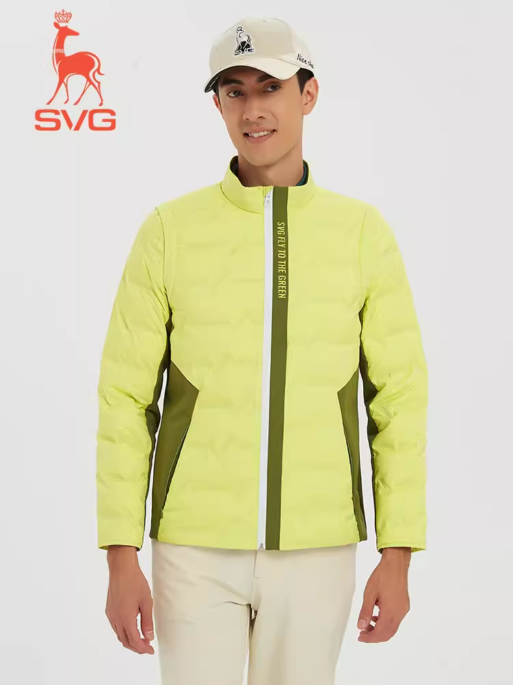 SVG Men's Yellow Green Knitted Patchwork Down Jacket