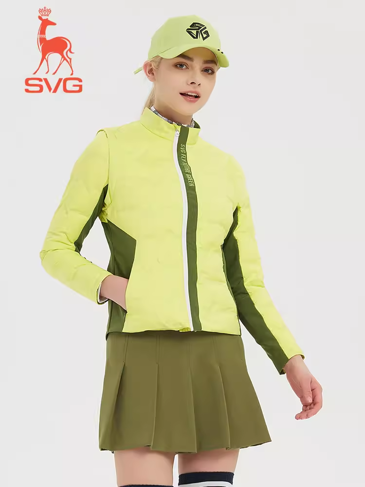 SVG Women's Yellow Green Knitted Patchwork Down Jacket