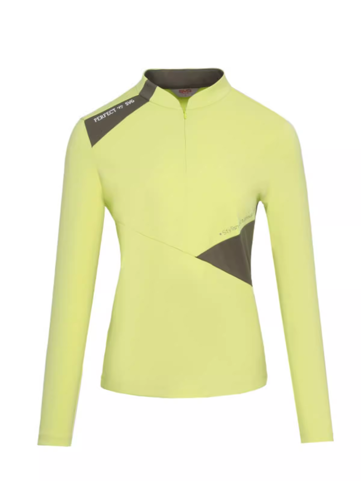 SVG Women's Yellow Green Long Sleeve T-Shirt Zipper Stand Collar