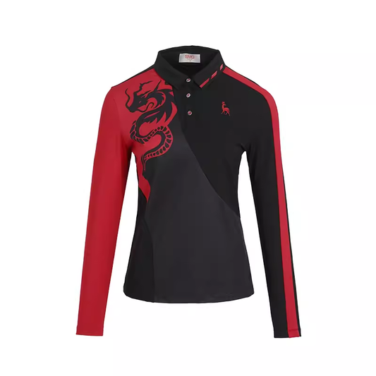 SVG Black Printed long -sleeved T -shirt Lapel Polo