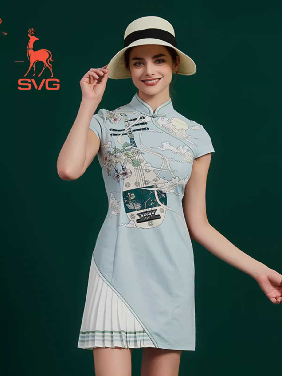 SVG Flying Pipa Chiffon Patchwork Cheongsam Golf Dress