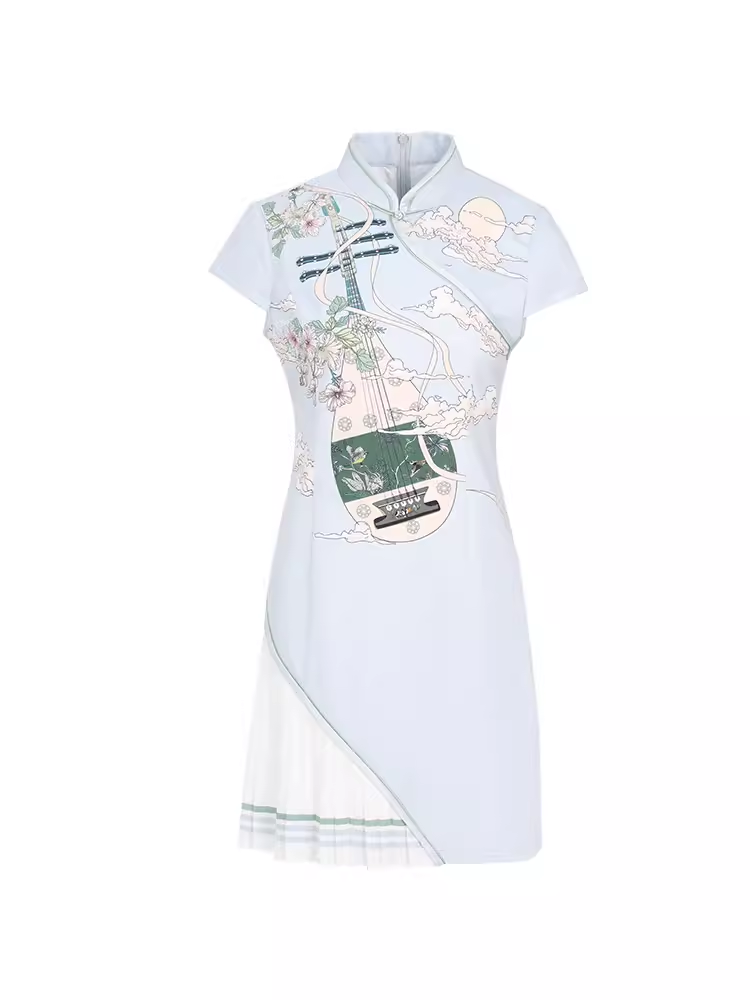 SVG Flying Pipa Chiffon Patchwork Cheongsam Golf Dress