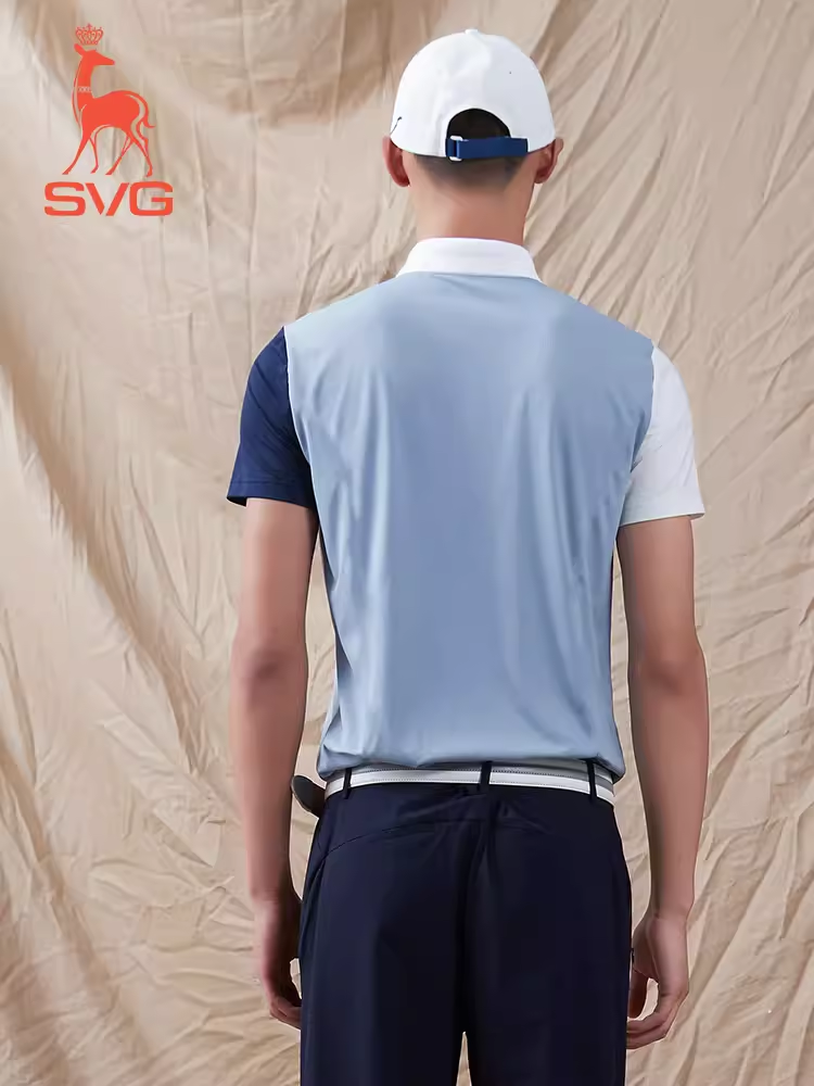 SVG Golf Men's Haze Blue Stitching Short-sleeved Polo