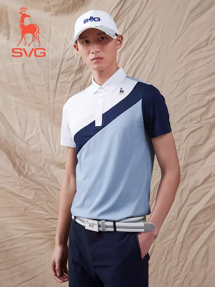 SVG Golf Men's Haze Blue Stitching Short-sleeved Polo