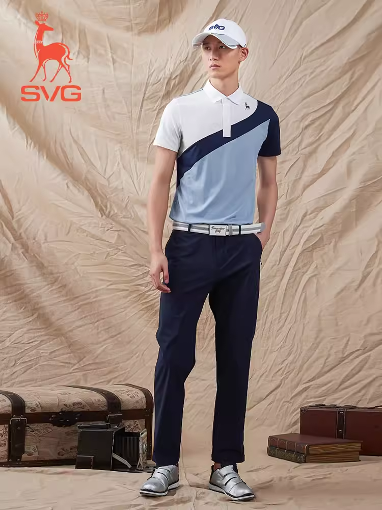 SVG Golf Men's Haze Blue Stitching Short-sleeved Polo