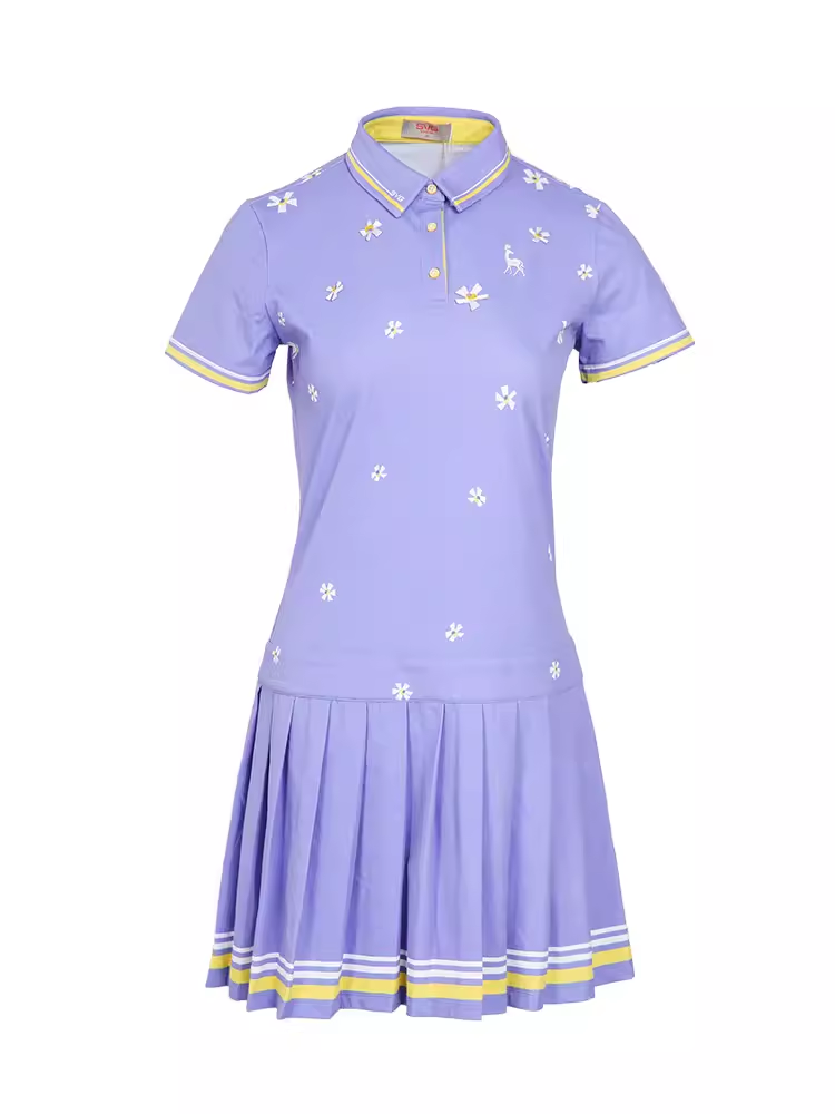 SVG Golf Light Purple Flower Print Pleated Dress