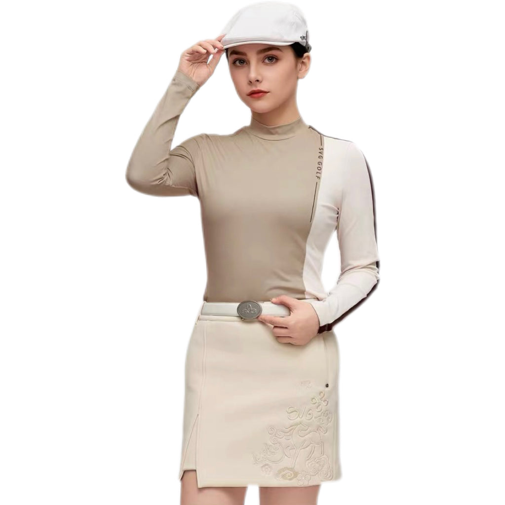 SVG Golf Women's Contrast Color Stand Collar Long Sleeve T-Shirt
