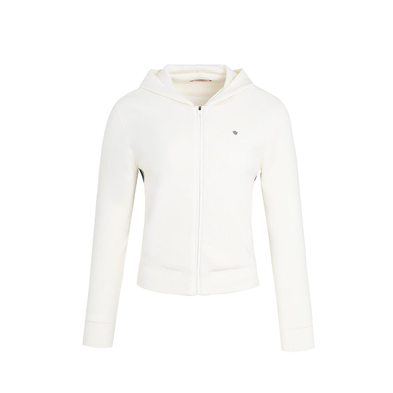 SVG Golf Women's White Sheep Wool Zipper Hooded Jacket Knitted Sweater