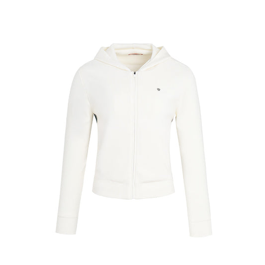 SVG Golf Women's White Sheep Wool Zipper Hooded Jacket Knitted Sweater