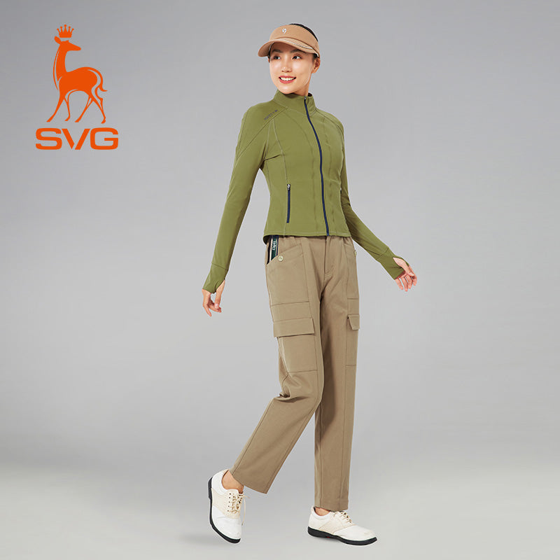 SVG Golf Women's Olive Green Full Zip Long Sleeve Jacket Slim Fit