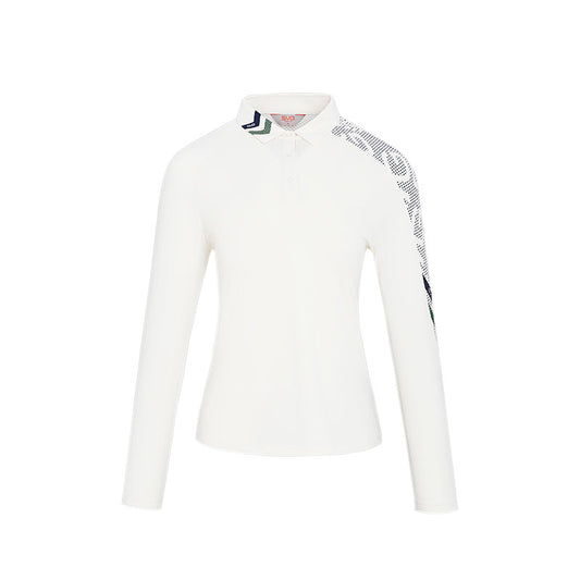 SVG Golf Women's Off-White Printed Long-Sleeved Polo Shirt