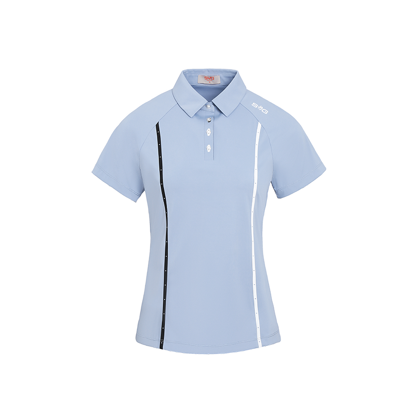 SVG Golf Women's Haze Blue Stripe Print Short Sleeve Polo Shirt