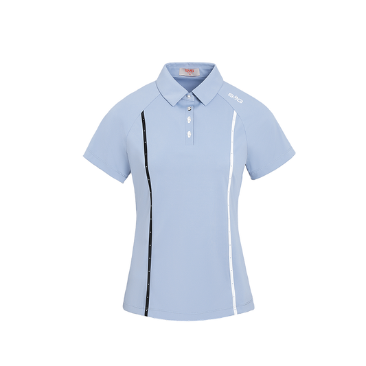 SVG Golf Women's Haze Blue Stripe Print Short Sleeve Polo Shirt