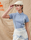 SVG Golf Women's Haze Blue Stripe Print Short Sleeve Polo Shirt