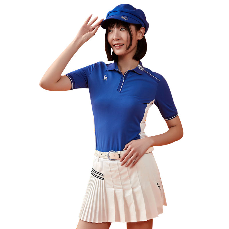 SVG Golf Women's Royal Blue V-Neck Short-sleeved Lapel Polo Shirt