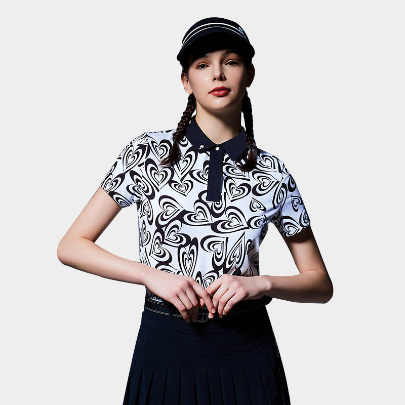 SVG Golf Women's Heart Print Lapel Polo Shirt