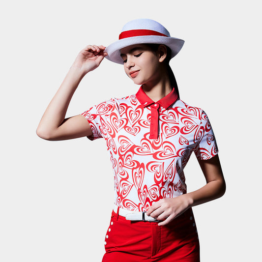 SVG Golf Women's Heart Print Lapel Polo Shirt