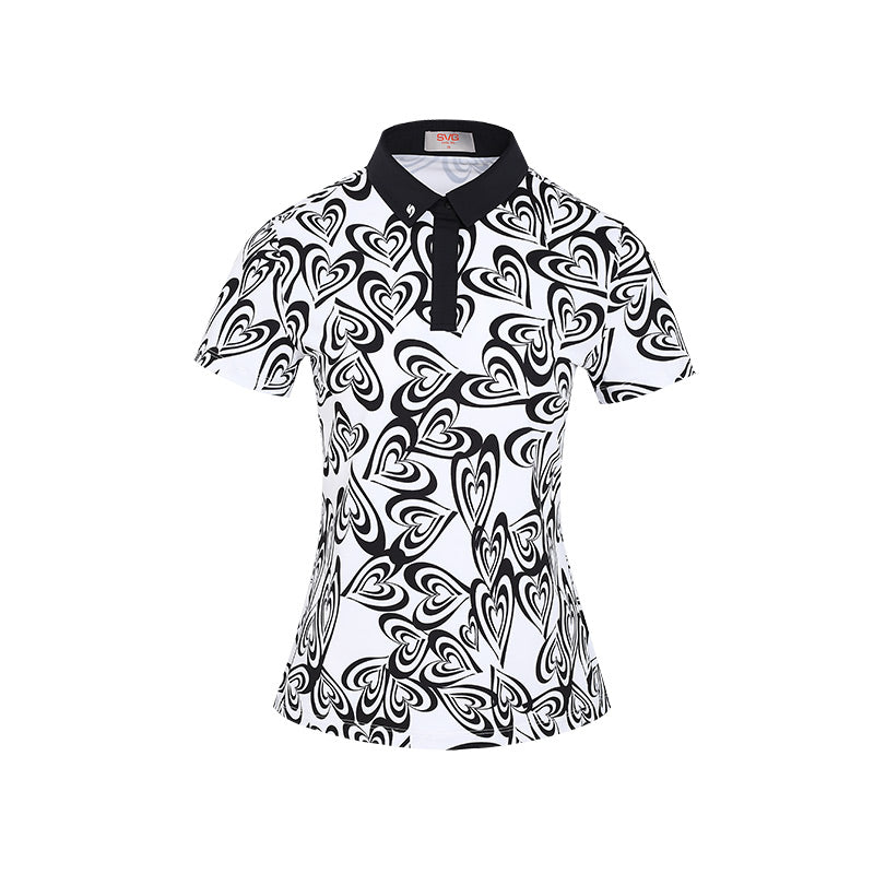 SVG Golf Women's Heart Print Lapel Polo Shirt