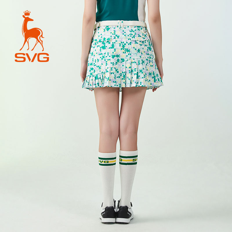 SVG Blue & Green Plaid Print Pleated Skirt