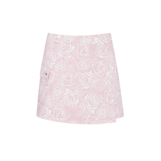 SVG Golf Pink Rose Print Skirt with Pockets