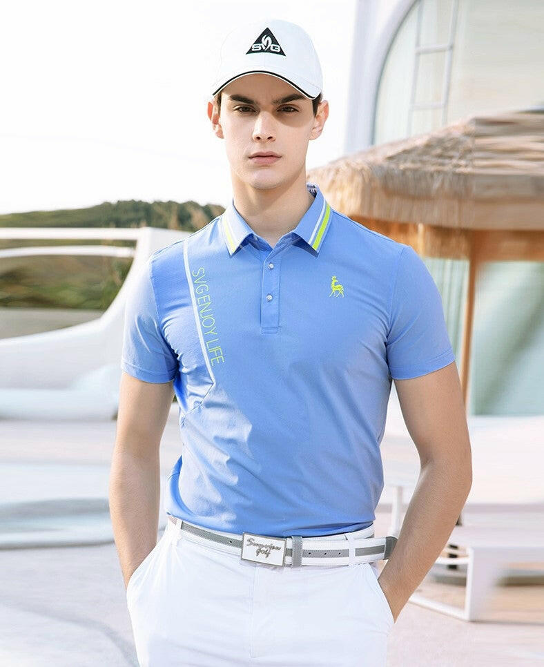 SVG Golf Men's Lapel Knitted Stretch Short Sleeve