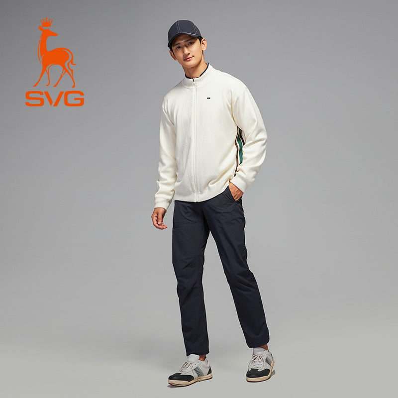 SVG Golf Men's White Sheep Wool Zipper Hooded Jacket Knitted Sweater