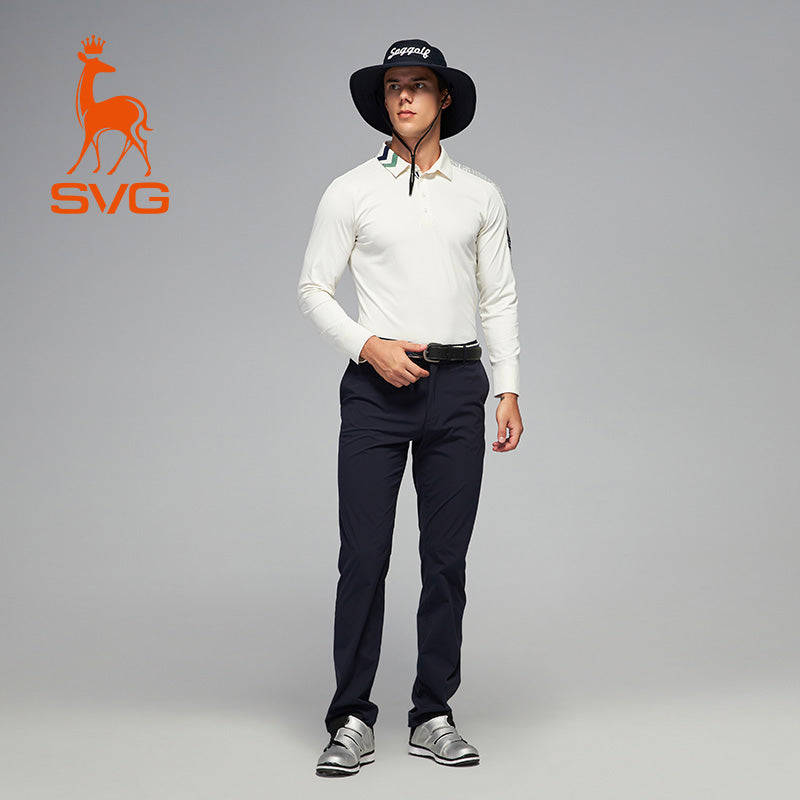 SVG Golf Men's Off-White Printed Long-Sleeved Polo Shirt