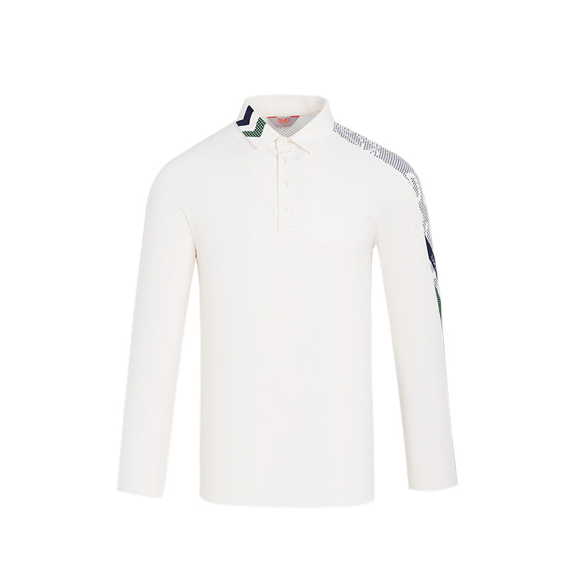 SVG Golf Men's Off-White Printed Long-Sleeved Polo Shirt