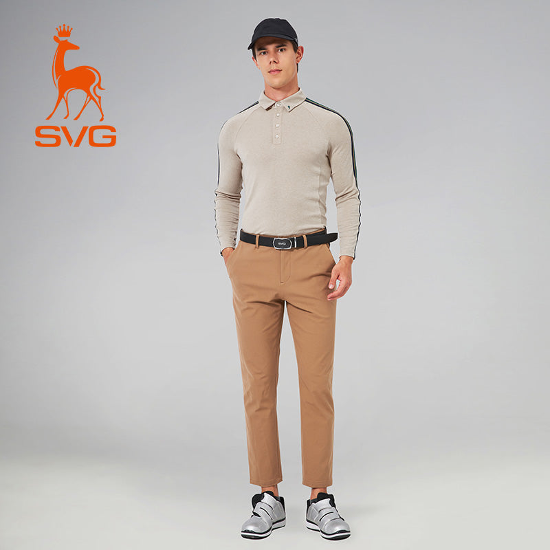 SVG Golf Men's Contrast Color Stitching Long Sleeve Polo Shirt