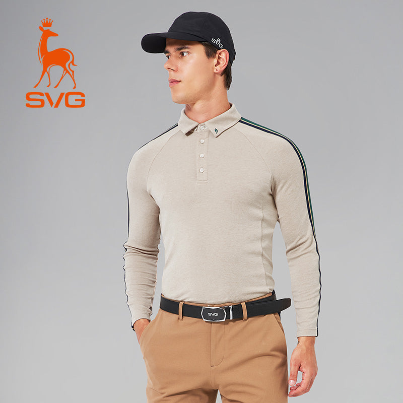 SVG Golf Men's Contrast Color Stitching Long Sleeve Polo Shirt