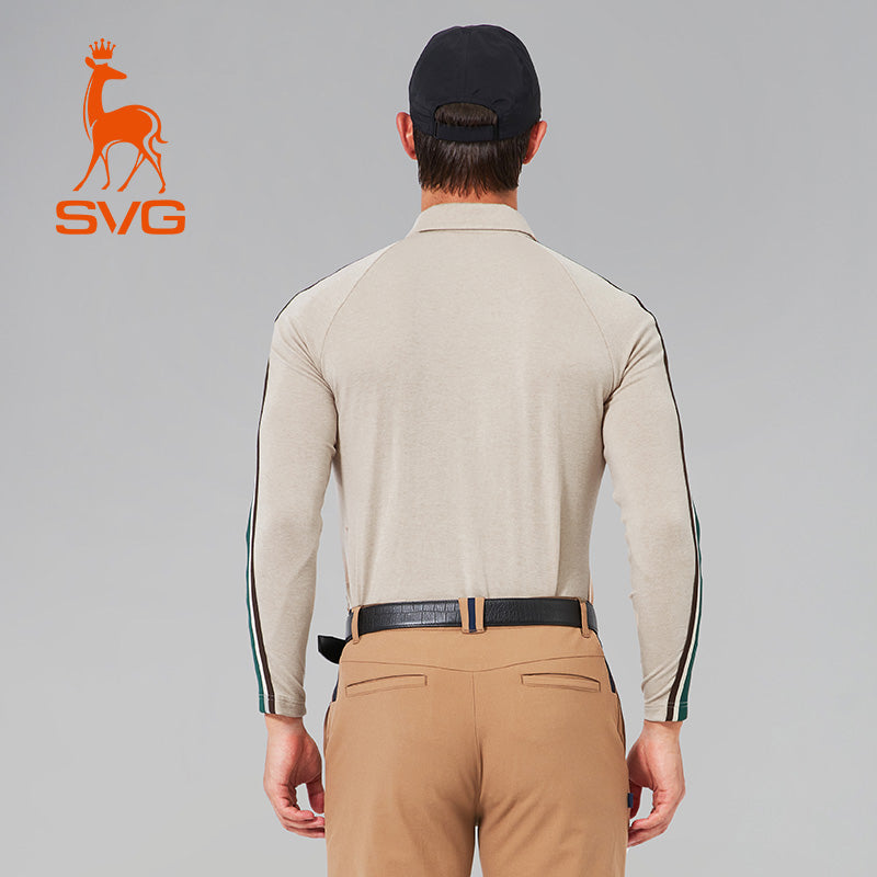 SVG Golf Men's Contrast Color Stitching Long Sleeve Polo Shirt