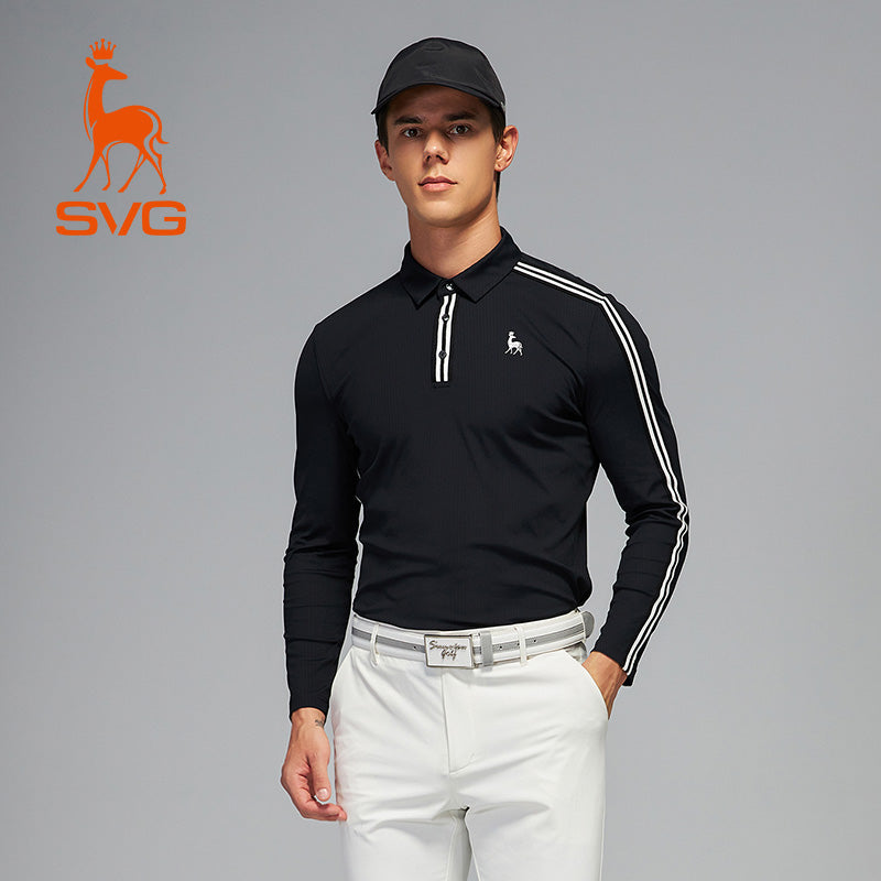 SVG Men's Black Long-Sleeved Lapel Polo Shirt