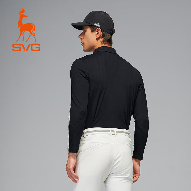 SVG Men's Black Long-Sleeved Lapel Polo Shirt