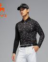 SVG Men's Black Patchwork Print Long-sleeved  Polo Shirt