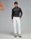 SVG Men's Black Patchwork Print Long-sleeved  Polo Shirt