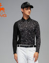 SVG Men's Black Patchwork Print Long-sleeved  Polo Shirt